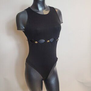Versace Jeans Couture Black Sleeveless Bodysuit – Gold Medusa Hardware